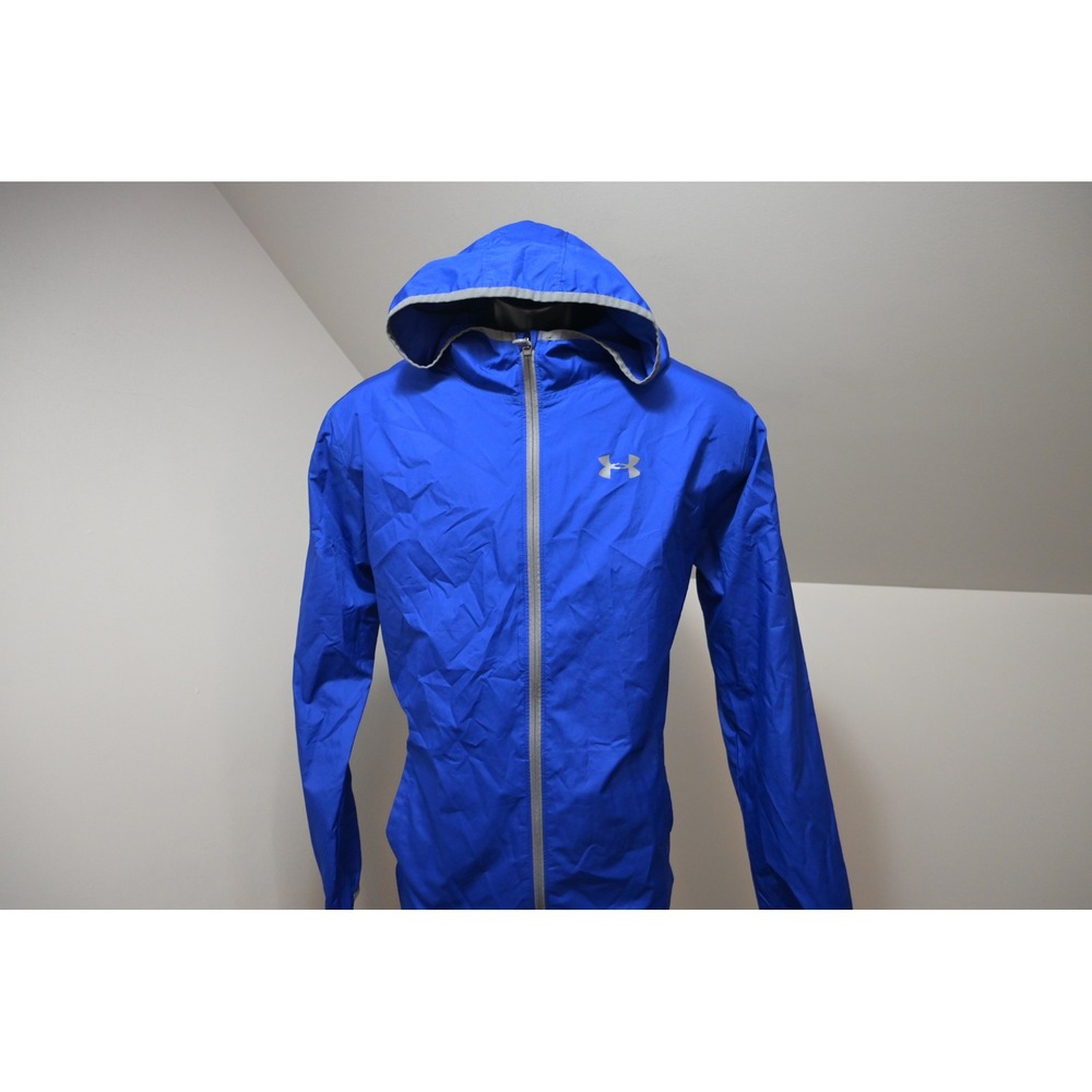 Under Armour Windbreaker Kids Boys YXL Blue Hooded Full Zip Athletic Jacket
